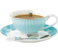 YBK Tech Juego de tazas y platillos de porcelana china para desayuno, té de la tarde, diseño de rayas azules