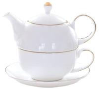YBK Tech - Juego de té de cerámica para un juego, tetera de 12 onzas y taza de 8.2 onzas con platillo (blanco)