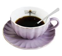 YBK Tech Strength - Juego de té de porcelana, taza y platillo, diseño de abeja dorada dentro de la taza (morado)