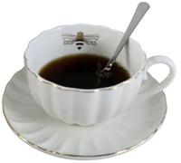YBK Tech Strength - Juego de té de porcelana, taza y platillo, diseño de abeja dorada dentro de la taza (blanco)