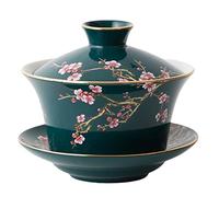 YBK Tech - Taza de té y platillo de porcelana con tapa, gaiwán tradicional chino de gaiwán, Sancai Tea Bowl (verde)
