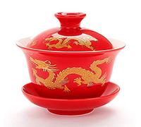 YBK Tech - Taza de té y platillo para Gong Fu Cha, diseño de dragón chino tradicional con tapa