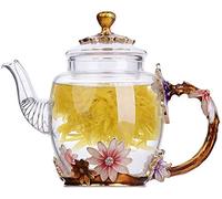 YBK Tech Tetera creativa de cristal con diseño de flores para té Kung Fun, buen regalo para hermanas, mamá, abuela, profesores (crisantemo (mango dorado)