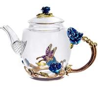 YBK Tech - Tetera de cristal esmaltado en caja de regalo, tetera pequeña para té de Kung Fu (rosa azul)