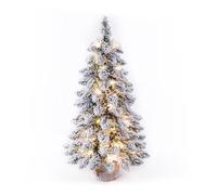 YBNKKUXKN Árbol Navidad Árbol de Navidad Artificial Flocado con Nieve, pequeño árbol de Navidad con Luces LED, Base de Madera for decoración navideña del hogar. arbol Artificial(with Light,75cm)