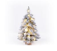 YBNKKUXKN Árbol Navidad Árbol de Navidad Artificial Flocado con Nieve, pequeño árbol de Navidad con Luces LED, Base de Madera for decoración navideña del hogar. arbol Artificial(with Light,60cm)