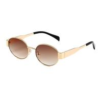 YBNKKUXKN Lentes de sol Gafas de sol ovaladas retro for hombre y mujer, modernas, clásicas, con protección UV400 y montura metálica. gafas sol(Gold-Brown 1)