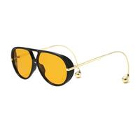 YBNKKUXKN Lentes de sol Gafas de sol redondas retro con montura grande y marco grueso con espejo de rana y protección UV gafas sol(Black+orange)