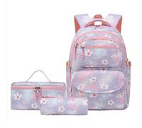 YBNKKUXKN Morral Mochila Escolar Estampada de Tres Piezas for Adolescentes, Mochila for niños con lonchera, Estuche, Mochila de Viaje for portátil y Mochila Informal. Cartera(Lila)