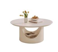 YBNKKUXKN Muebles Mesa Mesa de Centro Redonda con Almacenamiento de Doble Nivel, Base semicilíndrica de Acero al Carbono, mesas auxiliares for Sala de Estar(Weiß,70)