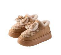 YBNKKUXKN Pantuflas cortas de invierno for mujer, bonitas, con lazo, cálidas, antideslizantes, con forro de felpa, for casa(Kaki,40)