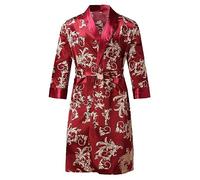 YBWZH Conjunto de bata modal con pantalones cortos para hombre, 2 piezas, pijama de seda de hielo de manga larga, camisón suave con bolsillos, Vino, XL