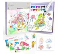 Ybzegrd Libro para Colorear con Acuarelas Sirena Niños: Kit Pintura 3 en 1 con 12 Colores, 3 Tipos de Láminas & Pincel | Manualidades Educativas | Juego Pintar Agua Sin Desorden para Niñas Niños 3+