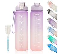 YC Kitchen Botella Agua Motivacional de 1 Litro para beber, a prueba de fugas y no BPA, Botella Deportiva para Niños con correa de paja y transporte