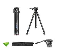 YC PINETA Peak Trípode de Fibra de Carbono con Cabezal de Coco de 75 mm y Cabezal Fluido FH75S, Carga útil de 35 kg/77 LB, trípode de Viaje con liberación en un Paso para cámara DSLR