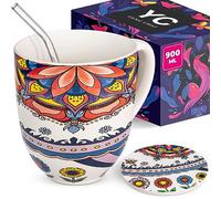 YC YANG CHAI Taza Jumbo 900 ml - Taza de té grande de porcelana de hueso - Set de regalo de taza XXL con posavasos - Taza de café, Taza de gran tamaño - YC Tranquility