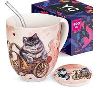 YC YANG CHAI Taza Jumbo 900 ml - Taza de té grande de porcelana de hueso - Set de regalo de taza XXL - Taza de café, regalo de cumpleaños para mujeres, hombres, amantes de los gatos - YC CatiCat