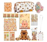 Ycaaeo 73 pcs Papelería Capibara, Estuche Kawaii Capibara, Material Escolar y Papeleria Capibara, Bonito Juego de Papelería para Oficina, Escuela, Niños y Adultos