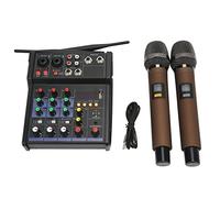 Ycauty Mezclador Estéreo Pequeño de 4 Canales Bluetooth con 2 Micrófonos Inalámbricos para Karaoke en Casa, Procesador Estéreo Familiar de Metal para Actuaciones Pequeñas, 2 Micrófonos