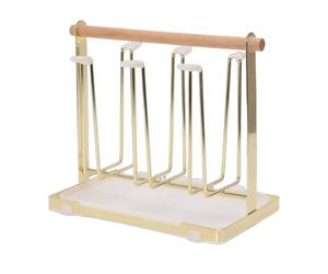 Ycauty Rejilla para Secar Tazas Portavasos de Metal Resistente con Bandeja para Organizar la Cocina, 6 Ganchos para Almacenamiento de Botellas para un Fácil Acceso - Diseño Antideslizante, Hierro y