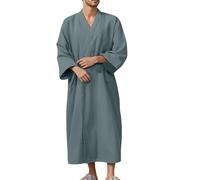 YCBMINGCAN Albornoz para hombre ligero de algodón, albornoz de sauna fino estilo kimono, bata larga con cuello en V y cinturón, bata japonesa para spa, sauna y verano, Verde claro., M