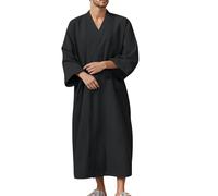 YCBMINGCAN Albornoz para hombre ligero de algodón, fino estilo kimono, bata larga con cuello en V y cinturón, bata japonesa para spa, sauna y verano, marine, XL