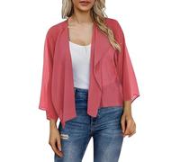 YCBMINGCAN Blusa de verano para mujer, informal, manga corta, kimono, cubierta de playa, cárdigans de plumero, Rojo sandía, XXXL
