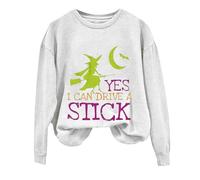 YCBMINGCAN Camiseta de manga larga para mujer, con texto "Yes I Can Drive A Stick" para Halloween y chaqueta de invierno, color negro, Blanco, S