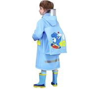 YCBMINGCAN Chubasquero infantil con espacio oculto para mochila, impermeable para niños con diseño de dinosaurios y capucha, poncho de lluvia con ventana grande, #01-azul, 3-4 años