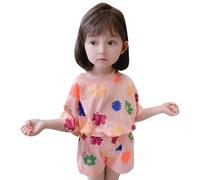 YCBMINGCAN Conjunto de ropa para niña de verano, dos piezas, estampado colorido, camiseta de manga corta y pantalones cortos, ropa de ocio cómoda para el día a día, Rosa., 18-24 meses