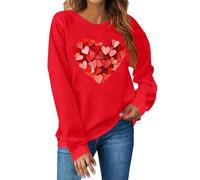 YCBMINGCAN Damen Pullover mit Herzen Valentinstag Oberteile Klassisch Liebe Muster Valentinstag Sweatshirt Langarmshirt Rundhals Pullover Pulli Shirt Cute Herz Print Valentinstag Tops, #1-rojo, XL