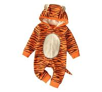 YCBMINGCAN Disfraz infantil de tigre de una pieza con capucha y cola para niños, para fiestas de Halloween, chándal para niños, mono cálido para bebé (A, 6-9 meses)