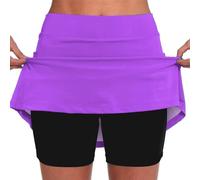 YCBMINGCAN Falda con pantalones debajo, falda de cintura alta, para entrenamiento de pilates, falda deportiva de línea A, opaca, de secado rápido, ropa de gimnasio de verano, morado, M