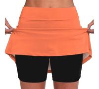 YCBMINGCAN Falda con pantalones debajo, falda de cintura alta, para entrenamiento de pilates, falda deportiva de línea A, opaca, de secado rápido, ropa de gimnasio de verano, naranja, S