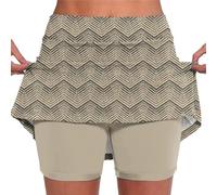 YCBMINGCAN Falda corta para mujer, básica, escort de cintura alta para pilates, falda con pantalones debajo, opaca, línea A, transpirable, cómoda, ropa deportiva de verano, caqui, L