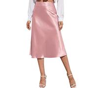 YCBMINGCAN Falda larga de satén para mujer, cintura alta, cremallera invisible, parte trasera lisa y ligera, aspecto de seda, falda de verano para el día a día, playa, vacaciones, viajes, ocio, Rosa