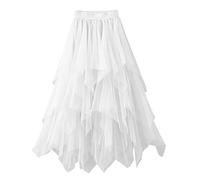 YCBMINGCAN Falda larga de tul plisada para mujer, elegante falda de fiesta para ocasiones festivas, falda larga con vuelo ancho en A para festivales y bodas, falda de tul de varias capas., #2-blanco