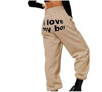 YCBMINGCAN Heart Print - Pantalones largos para mujer, pantalones elásticos de cintura alta, color rojo, caqui, XL