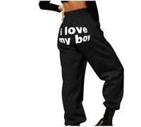 YCBMINGCAN Heart Print - Pantalones largos para mujer, pantalones elásticos de cintura alta, color rojo, Negro , XL