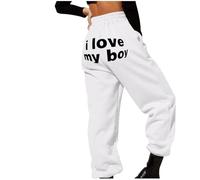 YCBMINGCAN Heart Print - Pantalones largos para mujer, pantalones elásticos de cintura alta, color rojo, Blanco, XL
