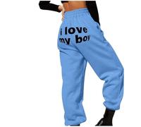 YCBMINGCAN Heart Print - Pantalones largos para mujer, pantalones elásticos de cintura alta, color rojo, azul celeste, XL