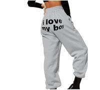 YCBMINGCAN Heart Print - Pantalones largos para mujer, pantalones elásticos de cintura alta, color rojo, gris, XL