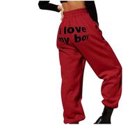 YCBMINGCAN Heart Print - Pantalones largos para mujer, pantalones elásticos de cintura alta, color rojo, rojo, XL