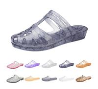 YCBMINGCAN Jelly Sandalia Mujer Sandalias Cerradas Brillo Transparente Jelly Shoes Slip-On Playa Zapatos Mujer PVC Sandalias de Agua sin Correa de Talón Plano Patrón Agujeros Verano Tiempo Libre, azul