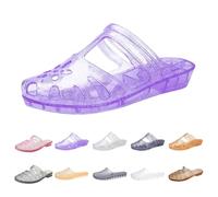 YCBMINGCAN Jelly Sandalia Mujer Sandalias Cerradas Brillo Transparente Jelly Shoes Slip-On Playa Zapatos Mujer PVC Sandalias de Agua sin Correa de Talón Plano Patrón Agujeros Verano Tiempo Libre