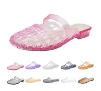 YCBMINGCAN Jelly Sandalia Mujer Sandalias Cerradas Brillo Transparente Jelly Shoes Slip-On Playa Zapatos Mujer PVC Sandalias de Agua sin Correa de Talón Plano Patrón Agujeros Verano Tiempo Libre, 001