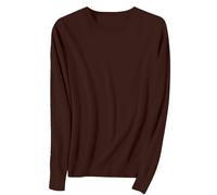 YCBMINGCAN Jersey de lana para mujer de manga larga, cuello redondo, ligero y suave, jersey de punto, blusa de punto, suéter de invierno para mujer cálido, café, 3XL