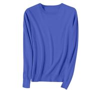 YCBMINGCAN Jersey largo para mujer, manga larga, cuello redondo, suéter de punto ligero y suave, blusa de punto a rayas, suéter de mujer de gran tamaño, azul oscuro, 3XL