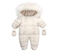 YCBMINGCAN Mono de invierno para bebés recién nacidos con doble cremallera, mono de nieve acolchado incl. guantes y patucos desmontables, unisex para niños y niñas, #3-beige, 6-12 meses