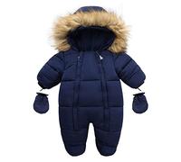 YCBMINGCAN Mono de invierno para bebés recién nacidos con doble cremallera, mono de nieve acolchado incl. guantes y patucos desmontables, unisex para niños y niñas, #3-azul marino, 18-24 meses